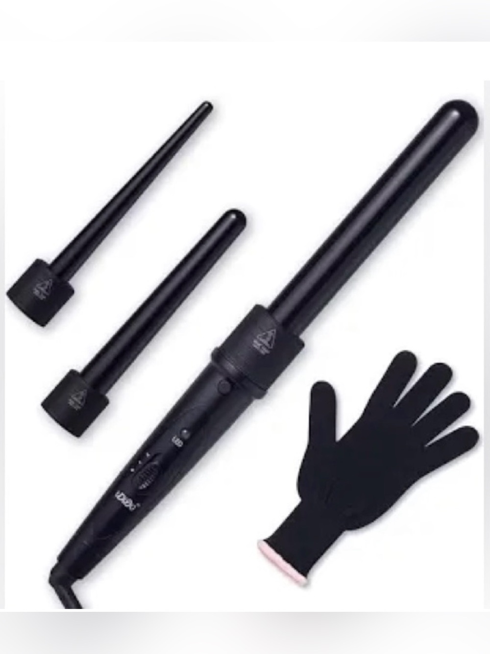 HerStyler Curling Wand with 3 Attachments, Black With Heat Glove